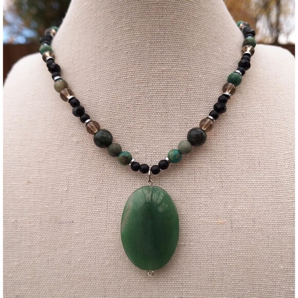 Gemstone Beaded Pendant Necklace | Bohemian Goth Necklace | Whimsigoth - Picture 9 of 9